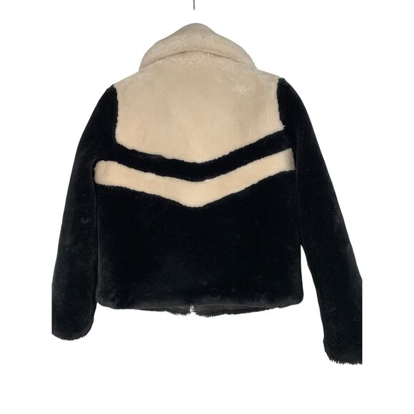 Guess Plush Teddy Cozy  Womens S Black & Beige Faux Fur Jacket Zip Crop RV10318 - Picture 5 of 12